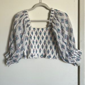 Billabong Puff Sleeve Smocked Crop Top